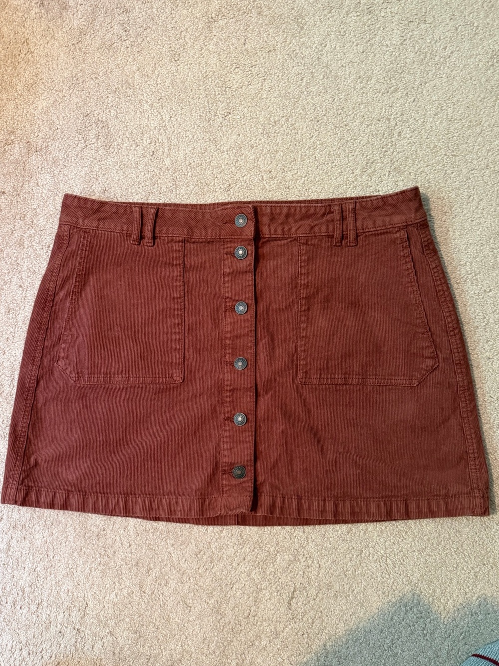 American Eagle Outfitters Rust Button-Front Corduroy Mini Skirt